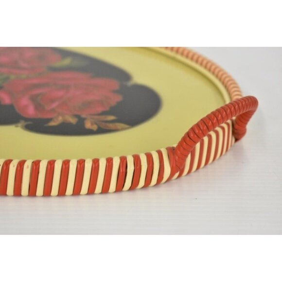 MCM Tray with Vinyl Braided Edges featuring Cabbage Roses and protected bottom - Picture 3 of 4